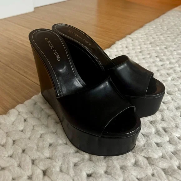 Sergio Rossi Black Platform Mules - Picture 2 of 7
